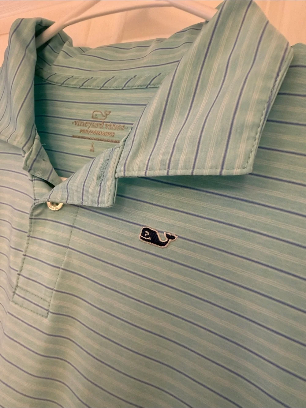 Vineyard Vines Men's Striped Polo in Aqua and Blue (kids large)